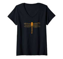 Damen Libelle Botanischer Kunstdruck, Naturforscher T-Shirt mit V-Ausschnitt von Jimmo Designs