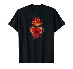 Flammendes Heiliges Herz Mexikanische Volkskunst T-Shirt von Jimmo Designs