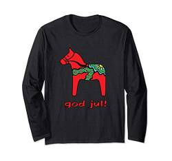 God Jul Schwedisches Dalapferd Weihnachten Langarmshirt von Jimmo Designs