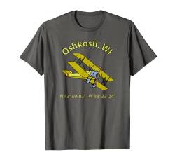 Oshkosh Flight Coordinates Vintage Doppeldecker Flieger T-Shirt von Jimmo Designs