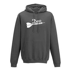 Hoodie Darts Pfeil Dartboard Sport Zielscheibe darten 10 Farben Herren XS - 5XL Steeldarts Bullseye Hobby Verein Dartsclub Kneipe Geschenk-Idee, Größe:XS, Farbe:dunkelgrau - Logo weiss von Jimmys Textilfactory