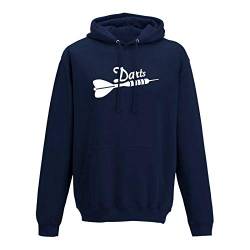 Jimmys Textilfactory Hoodie Darts Pfeil Dartboard Sport Zielscheibe darten 10 Farben Herren XS - 5XL Steeldarts Bullseye Hobby Verein Dartsclub Kneipe Geschenk-Idee, Größe:M, Farbe:Navy - Logo Weiss von Jimmys Textilfactory