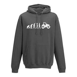 Jimmys Textilfactory Hoodie Evolution Traktor Trecker Bauer Landwirt Fun 10 Farben Herren XS - 5XL Zugmaschine Landwirtschaft Acker Feld Anbau, Größe:M, Farbe:dunkelgrau - Logo Weiss von Jimmys Textilfactory