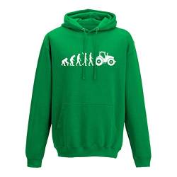 Jimmys Textilfactory Hoodie Evolution Traktor Trecker Bauer Landwirt Fun 10 Farben Herren XS - 5XL Zugmaschine Landwirtschaft Acker Feld Anbau, Größe:M, Farbe:grün - Logo Weiss von Jimmys Textilfactory