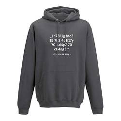 Jimmys Textilfactory Hoodie Intelligence Leetspeak Stephen Hawking Fun-Shirt 10 Farben Herren XS-5XL Chat 1337 Zitat Meme lustige Sprüche Geschenk, Größe:XL, Farbe:dunkelgrau - Logo Weiss von Jimmys Textilfactory