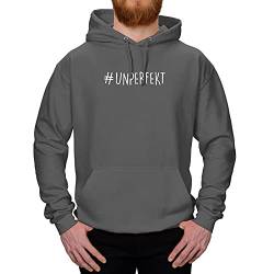 Jimmys Textilfactory Hoodie #unperfekt Perfektionismus Authentizität Echtheit normal 10 Farben XS-5XL Selbstbestimmung Ausdruck Selbstsicherheit, Farbe:dunkelgrau - Logo Weiss, Größe:5XL von Jimmys Textilfactory