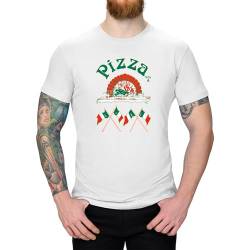 Jimmys Textilfactory T-Shirt Pizzeria Pizza-Lovers Karneval Fun-Shirt Party 13 Farben Herren XS - 5XL Fasching Verkleidung Italien Pizzabäcker lustig kreativ, Größe: L, Farbe: Weiss von Jimmys Textilfactory
