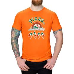 Jimmys Textilfactory T-Shirt Pizzeria Pizza-Lovers Karneval Fun-Shirt Party 13 Farben Herren XS - 5XL Fasching Verkleidung Italien Pizzabäcker lustig kreativ, Größe: L, Farbe: orange von Jimmys Textilfactory