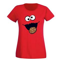 T-Shirt Krümelmonster Kekse Karneval Fasching Kostüm Sesamstraße Damen XS - 3XL Verkleidung Gruppen-Kostüm Rosenmontag Party Feier, Größe:3XL, Farbe:rot von Jimmys Textilfactory