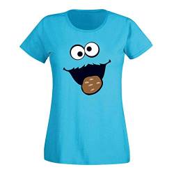 T-Shirt Krümelmonster Kekse Karneval Fasching Kostüm Sesamstraße Damen XS - 3XL Verkleidung Gruppen-Kostüm Rosenmontag Party Feier, Größe:L, Farbe:Azur von Jimmys Textilfactory