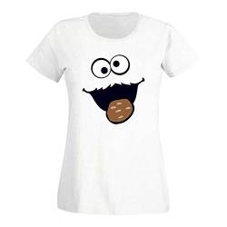 T-Shirt Krümelmonster Kekse Karneval Fasching Kostüm Sesamstraße Damen XS - 3XL Verkleidung Gruppen-Kostüm Rosenmontag Party Feier, Größe:S, Farbe:Weiss von Jimmys Textilfactory