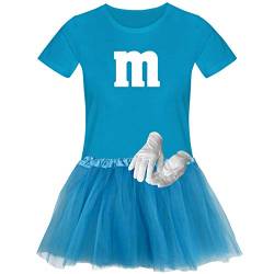 T-Shirt M&M + Tüllrock Karneval Gruppenkostüm Schokolinse 11 Farben Damen XS-3XL Fasching Verkleidung M's Fans Tanzgruppe, Gr.:3XL, Farbauswahl:türkis - Logo Weiss (+Handschuhe Weiss/Tütü türkis) von Jimmys Textilfactory