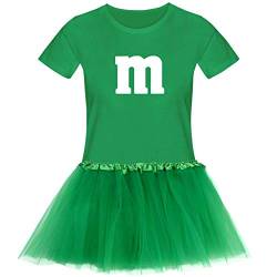 T-Shirt M&M + Tüllrock Karneval Gruppenkostüm Schokolinse 11 Farben Damen XS-3XL Fasching Verkleidung M's Fans Tanzgruppe, Größenauswahl:2XL, Farbauswahl:grün - Logo Weiss (+Tütü grün) von Jimmys Textilfactory