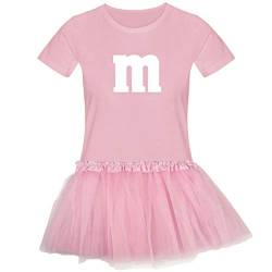 T-Shirt M&M + Tüllrock Karneval Gruppenkostüm Schokolinse 11 Farben Damen XS-3XL Fasching Verkleidung M's Fans Tanzgruppe, Größenauswahl:2XL, Farbauswahl:rosa - Logo Weiss (+Tütü rosa) von Jimmys Textilfactory
