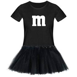 T-Shirt M&M + Tüllrock Karneval Gruppenkostüm Schokolinse 11 Farben Damen XS-3XL Fasching Verkleidung M's Fans Tanzgruppe, Größenauswahl:2XL, Farbauswahl:schwarz - Logo Weiss (+Tütü schwarz) von Jimmys Textilfactory