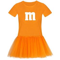 T-Shirt M&M + Tüllrock Karneval Gruppenkostüm Schokolinse 11 Farben Damen XS-3XL Fasching Verkleidung M's Fans Tanzgruppe, Größenauswahl:L, Farbauswahl:orange - Logo Weiss (+Tütü orange) von Jimmys Textilfactory