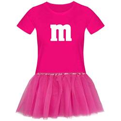 T-Shirt M&M + Tüllrock Karneval Gruppenkostüm Schokolinse 11 Farben Damen XS-3XL Fasching Verkleidung M's Fans Tanzgruppe, Größenauswahl:L, Farbauswahl:pink - Logo Weiss (+Tütü pink) von Jimmys Textilfactory