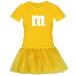 T-Shirt M&M + Tüllrock Karneval Gruppenkostüm Schokolinse 11 Farben Damen XS-3XL Fasching Verkleidung M's Fans Tanzgruppe, Größenauswahl:M, Farbauswahl:gelb - Logo Weiss (+Tütü gelb) von Jimmys Textilfactory