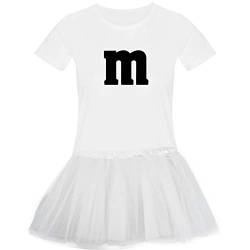 T-Shirt M&M + Tüllrock Karneval Gruppenkostüm Schokolinse 11 Farben Damen XS-3XL Fasching Verkleidung M's Fans Tanzgruppe, Größenauswahl:XL, Farbauswahl:Weiss - Logo schwarz (+Tütü Weiss) von Jimmys Textilfactory