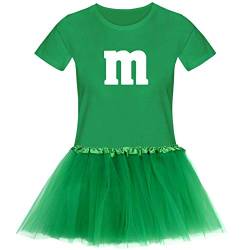 T-Shirt M&M + Tüllrock Karneval Gruppenkostüm Schokolinse 11 Farben Damen XS-3XL Fasching Verkleidung M's Fans Tanzgruppe, Größenauswahl:XL, Farbauswahl:grün - Logo Weiss (+Tütü grün) von Jimmys Textilfactory