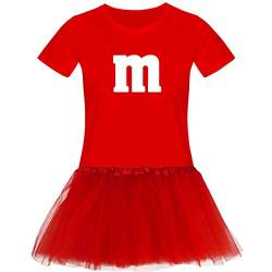 T-Shirt M&M + Tüllrock Karneval Gruppenkostüm Schokolinse 11 Farben Damen XS-3XL Fasching Verkleidung M's Fans Tanzgruppe, Größenauswahl:XS, Farbauswahl:rot - Logo Weiss (+Tütü rot) von Jimmys Textilfactory