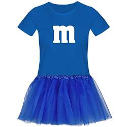 T-Shirt M&M + Tüllrock Karneval Gruppenkostüm Schokolinse 11 Farben Damen XS-3XL Fasching Verkleidung M's Fans Tanzgruppe , Größenauswahl:XL, Farbauswahl:royalblau - Logo weiss (+Tütü royalblau) von Jimmys Textilfactory