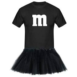 T-Shirt M&M + Tüllrock Karneval Gruppenkostüm Schokolinse 8 Farben Herren XS-5XL Fasching Verkleidung M's Fans Tanzgruppe, Größenauswahl:2XL, Farbauswahl:schwarz - Logo Weiss (+Tütü schwarz) von Jimmys Textilfactory