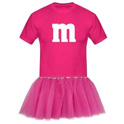 T-Shirt M&M + Tüllrock Karneval Gruppenkostüm Schokolinse 8 Farben Herren XS-5XL Fasching Verkleidung M's Fans Tanzgruppe, Größenauswahl:3XL, Farbauswahl:pink - Logo Weiss (+Tütü pink) von Jimmys Textilfactory