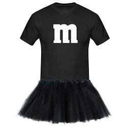 T-Shirt M&M + Tüllrock Karneval Gruppenkostüm Schokolinse 8 Farben Herren XS-5XL Fasching Verkleidung M's Fans Tanzgruppe, Größenauswahl:4XL, Farbauswahl:schwarz - Logo Weiss (+Tütü schwarz) von Jimmys Textilfactory