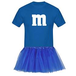 T-Shirt M&M + Tüllrock Karneval Gruppenkostüm Schokolinse 8 Farben Herren XS-5XL Fasching Verkleidung M's Fans Tanzgruppe , Größenauswahl:3XL, Farbauswahl:royalblau - Logo weiss (+Tütü royalblau) von Jimmys Textilfactory