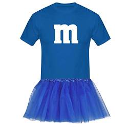 T-Shirt M&M + Tüllrock Karneval Gruppenkostüm Schokolinse 8 Farben Herren XS-5XL Fasching Verkleidung M's Fans Tanzgruppe , Größenauswahl:4XL, Farbauswahl:royalblau - Logo weiss (+Tütü royalblau) von Jimmys Textilfactory