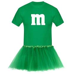 T-Shirt M&M + Tüllrock Karneval Gruppenkostüm Schokolinse 8 Farben Herren XS-5XL Fasching Verkleidung M's Fans Tanzgruppe , Größenauswahl:5XL, Farbauswahl:grün - Logo weiss (+Tütü grün) von Jimmys Textilfactory