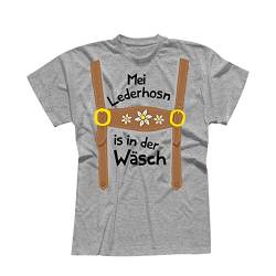 T-Shirt Oktoberfest Lederhose Kostüm Volksfest Tracht 13 Farben Herren XS-5XL München Wiesn Festzelt O'zapft Maß Krug Dirndel, Größe:4XL, Farbe:hellgrau meliert - Logo schwarz von Jimmys Textilfactory