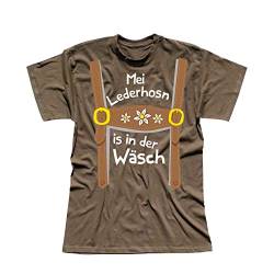 T-Shirt Oktoberfest Lederhose Kostüm Volksfest Tracht 13 Farben Herren XS-5XL München Wiesn Festzelt O'zapft Maß Krug Dirndel, Größe:XL, Farbe:Khaki - Logo Weiss von Jimmys Textilfactory