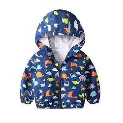 JinBei Baby Junge Jacke Kinder Dinosaurier Jacken Kapuzen Sweatjacke Kapuzenjacke Cartoon Jungen Winddicht Blau Mantel Windjacke Übergangsjack Frühling Herbst Outwear Softshell 2-3 Jahre von JinBei