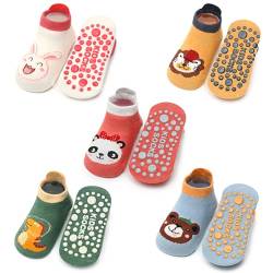 JinBei Baby Stoppersocken 5 Paar Anti Rutsch Baumwolle Bodensocken ABS Atmungsaktiven Süße Weiche Rutschfestem Socken für 0-12 Monate Jungen Mädchen, Gr.15-20 von JinBei
