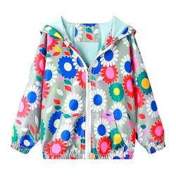 JinBei Jacken Mädchen Jacke Kinder Kapuzen Sweatjacke Kapuzenjacke Blumen Bunt Winddicht Mantel Windjacke Übergangsjack Frühling Herbst Outwear Softshelljacke 2-3 Jahre von JinBei