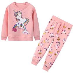 JinBei Jogginganzug Mädchen Trainingsanzug Set für Kinder Einhorn Baumwolle Freizeitanzug Rosa Regenbogen Pferd Sportbekleidung Langarm Sweatshirt und Hosen Anzug Sportanzug Alter 4-5 Jahre von JinBei