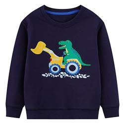 JinBei Jungen Pullover Kinder Sweatshirt Sport Baumwolle Dinosaurier Navy Blau Jumper Langarm Sweater Pull Casual Kleinkind Traktor Auto Langarmshirts Streetwear Schule Tops Alter 4-5 Jahre von JinBei