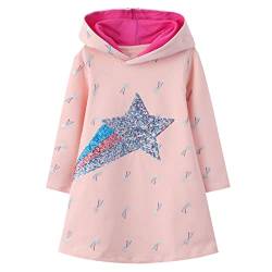 JinBei Kapuzenkleid Mädchen, Kinder Langarm Kapuzenpullover Baumwolle Pailletten Rosa Sterne Pullover Hoodie Sweatshirt Kleid Freizeit Tops Herbst Winter Frühling Pulloverkleid, 3-4 Jahre von JinBei