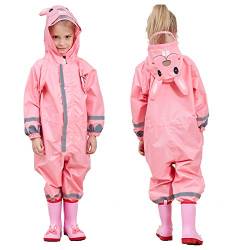 JinBei Kinder Matschanzüge Mädchen Regenmantel Regenanzug für ein Kind Regenjacke mit Kapuze Gefüttert Tasche Set Regen Overall Wasserdicht Atmungsaktiv Matschanzüge 3-5 Jahre, Rosa Hase Muster von JinBei