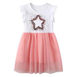 JinBei Kleid für Mädchen Pailletten Sterne Rosa Tüll Kleider Kinder Baumwolle Armellos Sommer Cartoon T-Shirt Kleid Alter 5-6 Jahre von JinBei