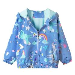 JinBei Mädchen Jacken Kinder Jacke Kapuzen Einhorn Blau Pferd Sweatjacke Kapuzenjacke Regenbogen Winddicht Mantel Windjacke Übergangsjack Frühling Herbst Outwear Softshelljacke 4-5 Jahre von JinBei