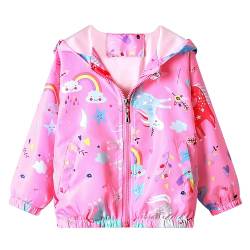 JinBei Mantel Jacken Mädchen Jacke Kinder Kapuzen Sweatjacke Kapuzenjacke Einhorn Rosa Pferd Regenbogen Winddicht Windjacke Übergangsjack Frühling Herbst Outwear Softshelljacke 4-5 Jahre von JinBei