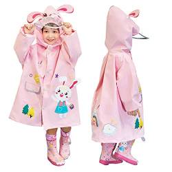 JinBei Regenponcho Kinder Regenjacke Mädchen Regenmantel 3D Hase Rosa Regen Leicht Slicker Cute Regencape Matschanzug Regenanzug Cartoon Regenbekleidung Reflektierender Streifen Schule 4-6 Jahre von JinBei