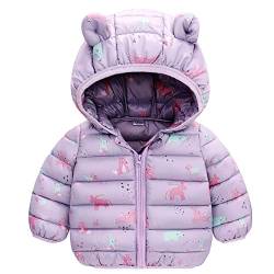 JinBei Winterjacke für Kinder Mädchen, Mantel mit Kapuze Warme Einhorn Lila Kapuzenjacke, Ultraleicht Gepolstert Herbst Steppjacke Oberbekleidung Wintemantel Alter 4-5 Jahre von JinBei