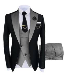 JinXuanYa Herren 3 Teilig Herren Anzug Slim Fit Schal Revers Blazer Smoking für Hochzeit Trauzeugen (Blazer+Weste+Hose) von JinXuanYa