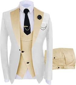 JinXuanYa Herren 3 Teilig Herren Anzug Slim Fit Schal Revers Blazer Smoking für Hochzeit Trauzeugen (Blazer+Weste+Hose) von JinXuanYa