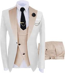 JinXuanYa Herren 3 Teilig Herren Anzug Slim Fit Schal Revers Blazer Smoking für Hochzeit Trauzeugen (Blazer+Weste+Hose) von JinXuanYa