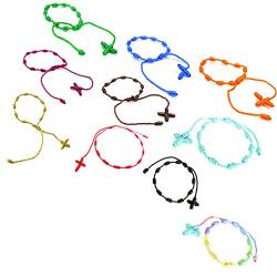 JinYu 10 Stück handgefertigte Rosenkranz-Kreuzarmbänder, Pulseras Decenarios 10 Farben von JinYu